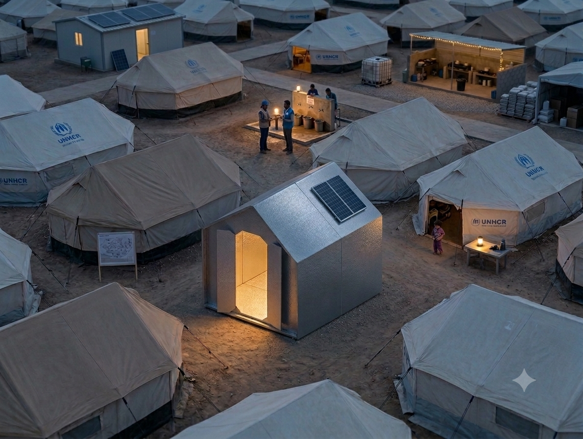 Maawa X unit deployed at night in a refugee camp